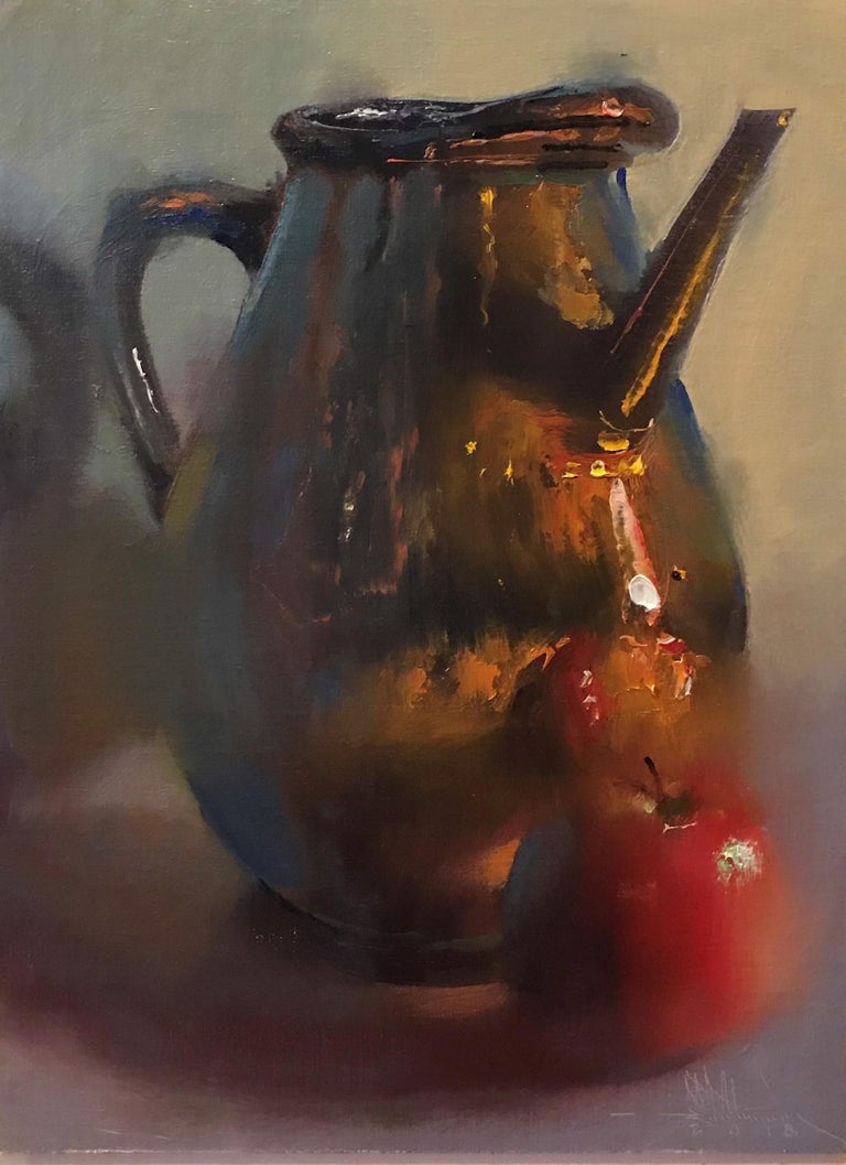C.W. Mundy Still-Life Painting - "French Copper Sprinkler & Apple," Oil Painting