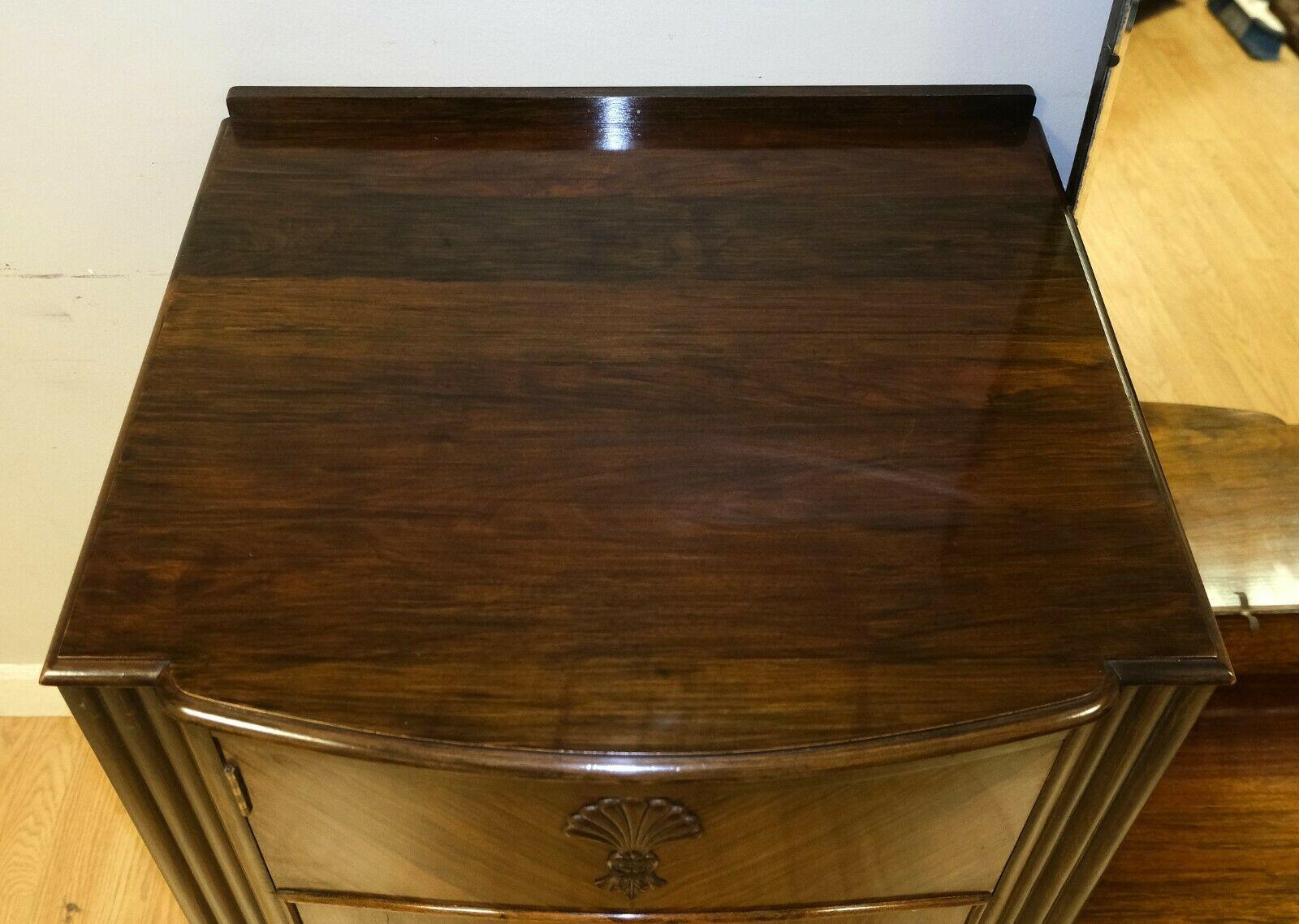 C.W.S Art Deco Walnut Dressing Table on Cabriole Legs Full Mirror & Three Drawer For Sale 1