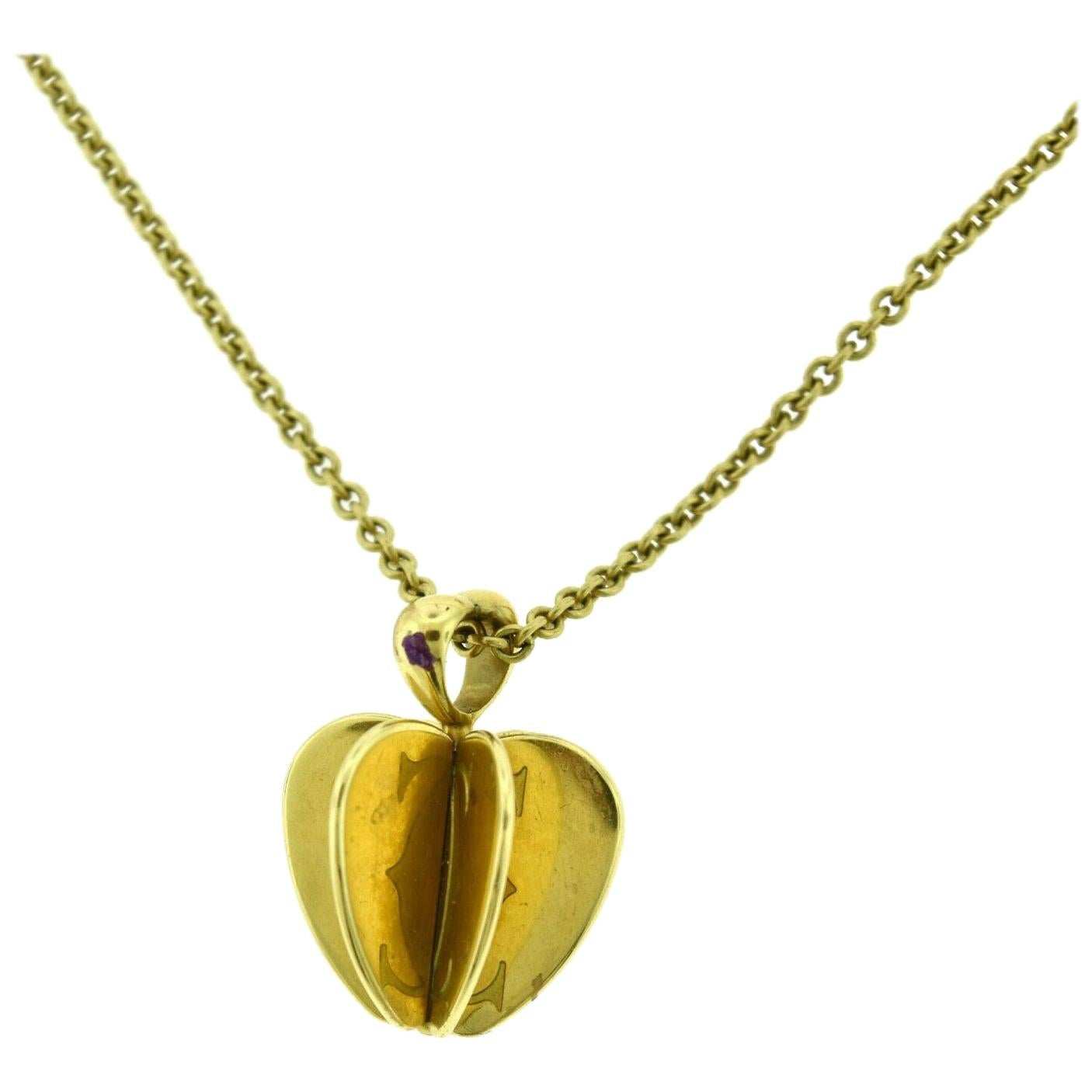 Cartier Double C Apple Heart 3D 18 Karat Yellow Gold Pendant Necklace