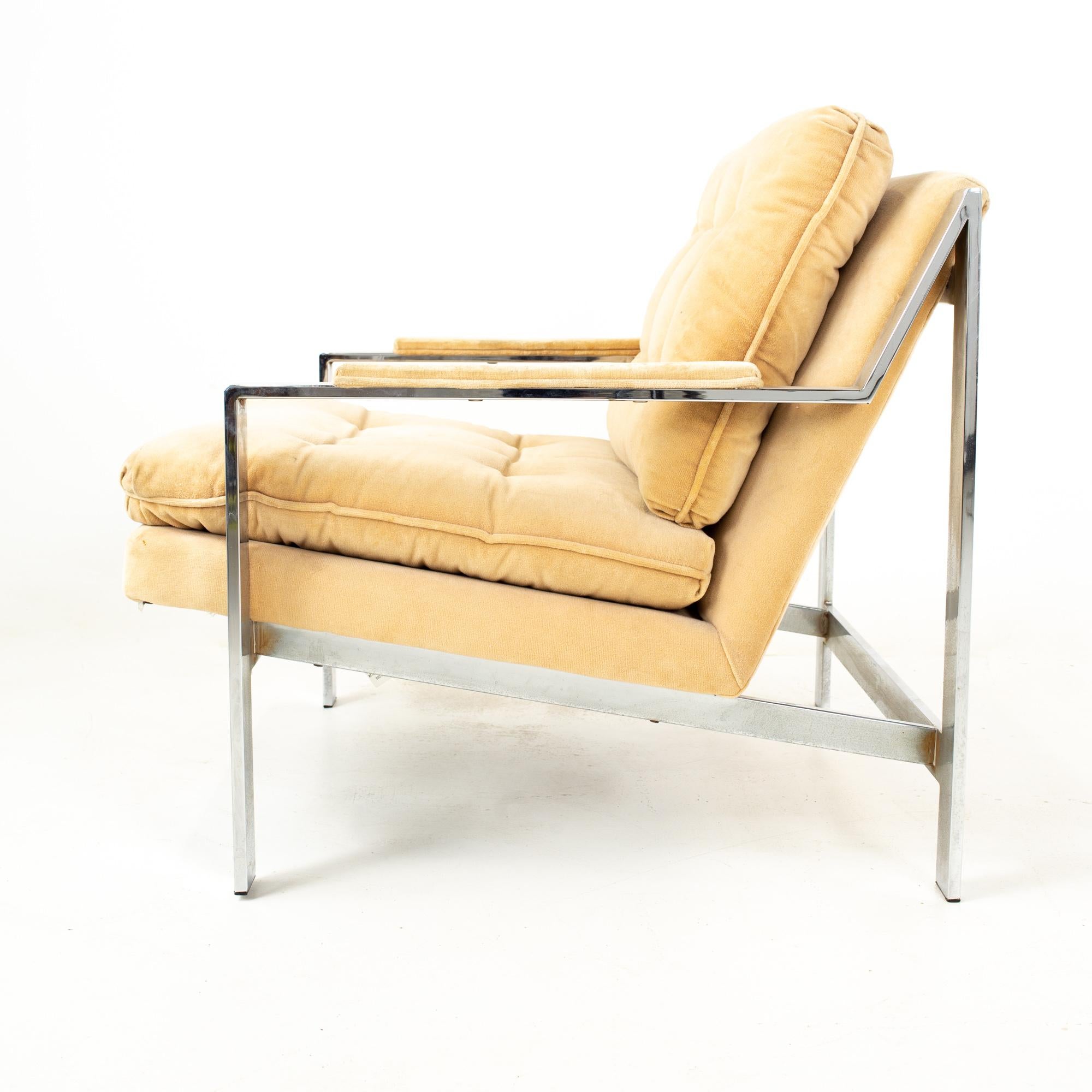 Cy Mann Midcentury Chrome Flatbar Lounge Chair In Good Condition In Countryside, IL