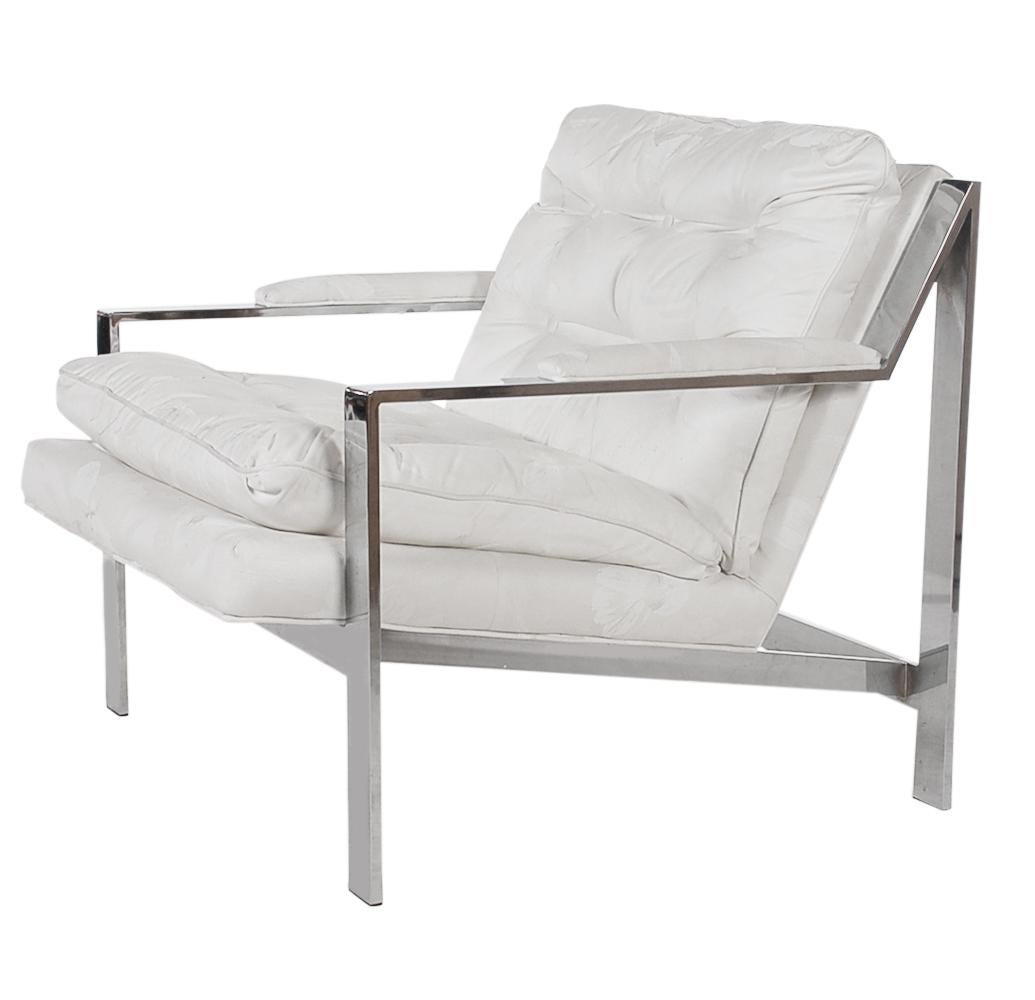 Late 20th Century Cy Mann Mid-Century Modern Chrome and White Lounge Chair after Milo Baughman