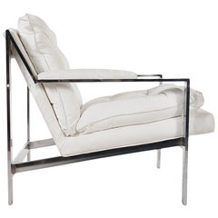 Cy Mann Mid-Century Modern Chrome and White Lounge Chair after Milo Baughman