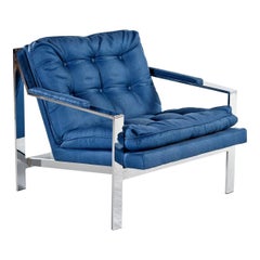 Cy Mann Mid-Century Modern Milo Baughman Style Flat Bar Lounge Chair