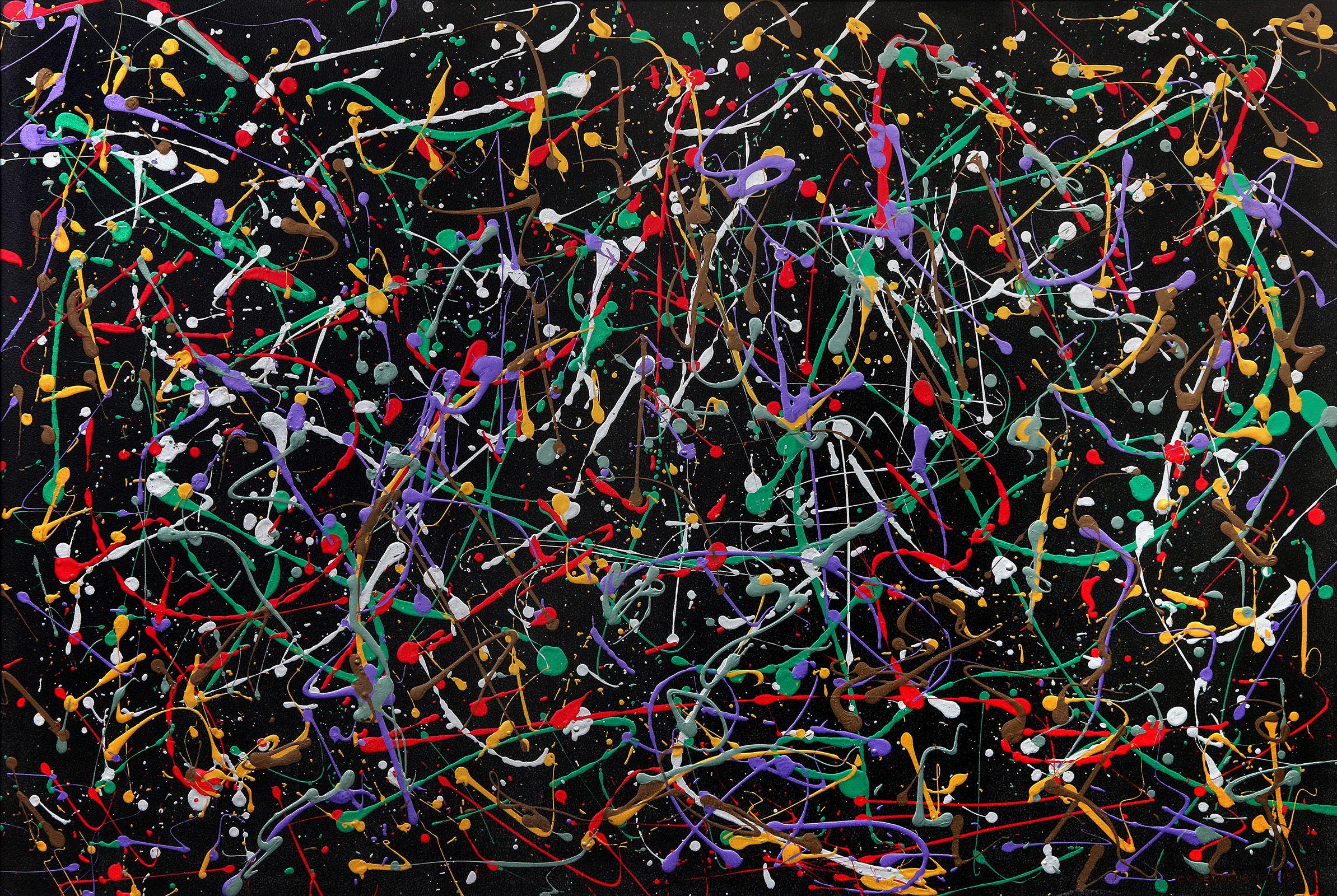 Intentional Explosion of Multicolour on Midnight Black.  Can be presented horizontally or vertically. :: Painting :: Abstract Expressionism :: This piece comes with an official certificate of authenticity signed by the artist :: Ready to Hang: Yes