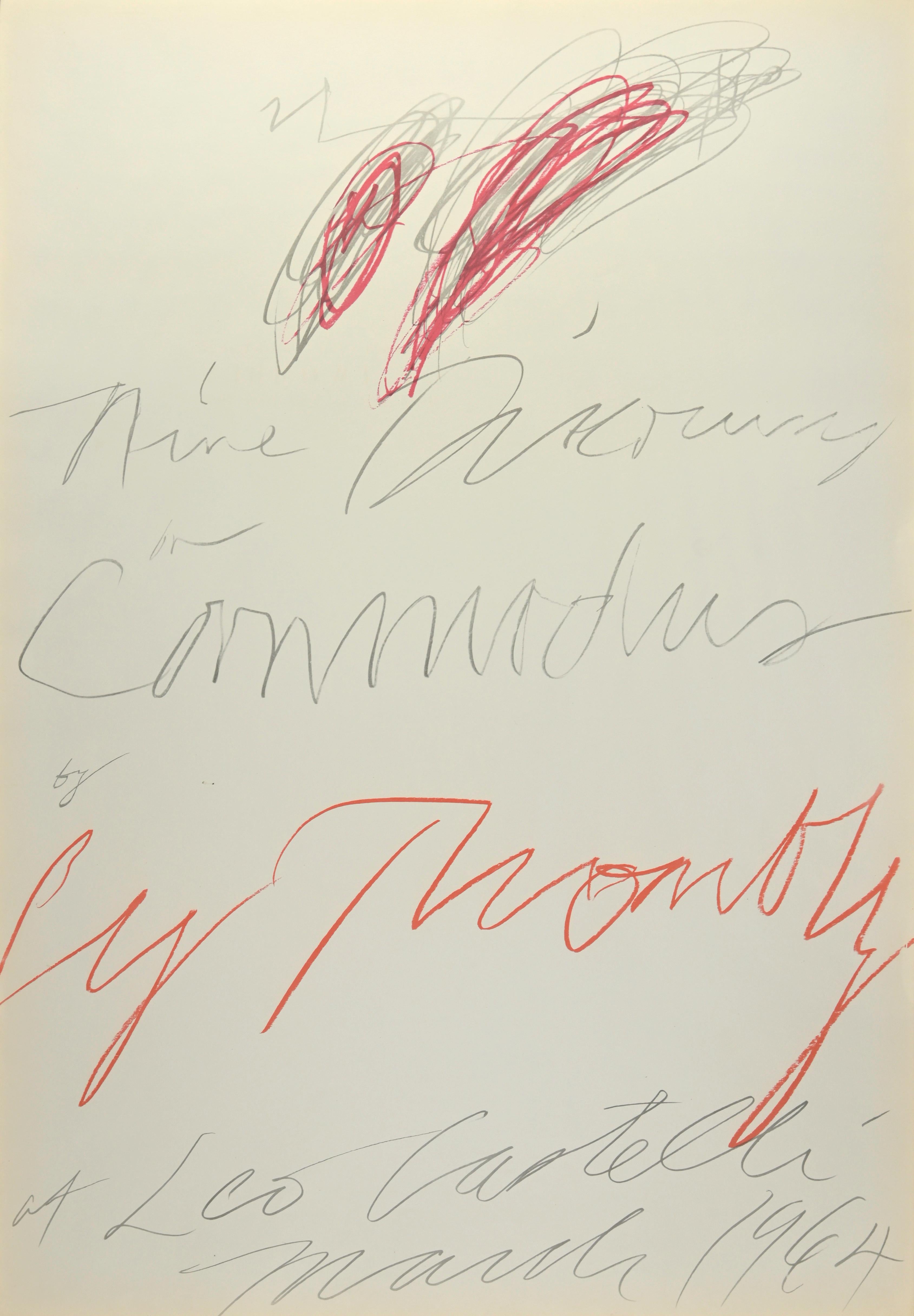 Poster study for nine discourses on Commodus by  Cy Twombly at Leo Castelli.

This is a lithograph of the poster that Cy Twombly realized for the exhibition “Nine discourses on Commodus”  (1964) at the Leo Castelli Gallery in New York City, where