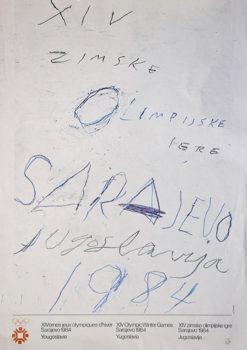 Cy Twombly Abstract Print - Sarajevo Winter Olympic Poster - Vintage Offset - 1984