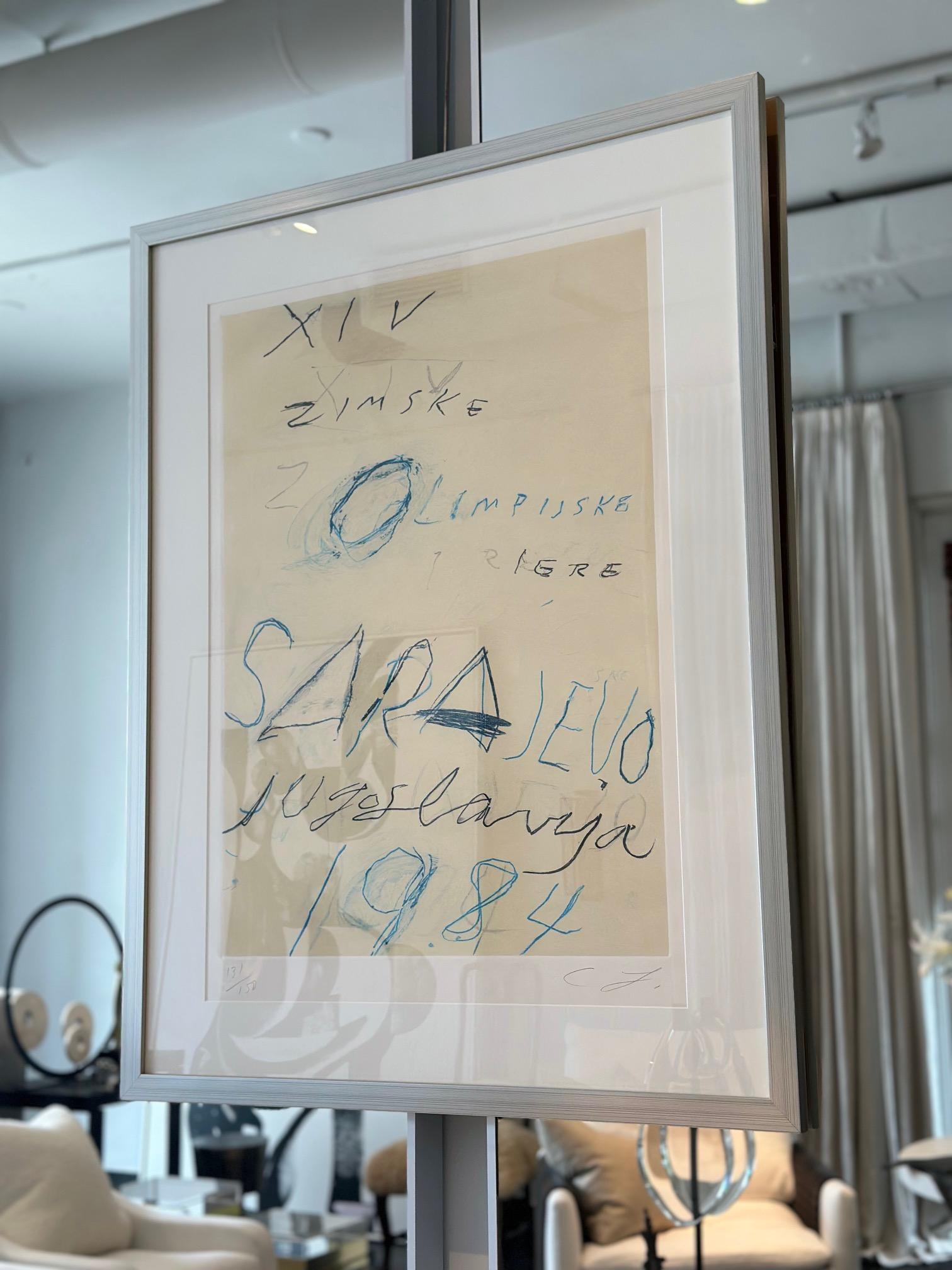 Made for the 1984 Winter Olympic Games. Cy Twombly used the same characteristic scrawl that he had previously used on 1976 series. Lithograph numbered/ signed