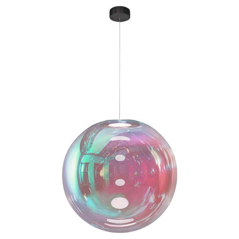 Iris Globe Pendant Lamp 50 cm Cyan Magenta Brass, Sebastian Scherer NEO ...