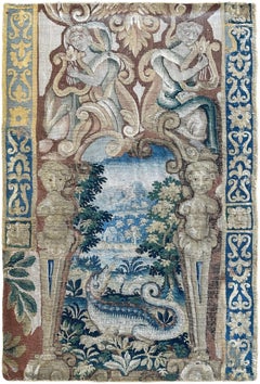 CYBER DEAL, Antique Flemish Tapestry Fine Wool&Silk Dragon 61×91cm 2x3 c.1700