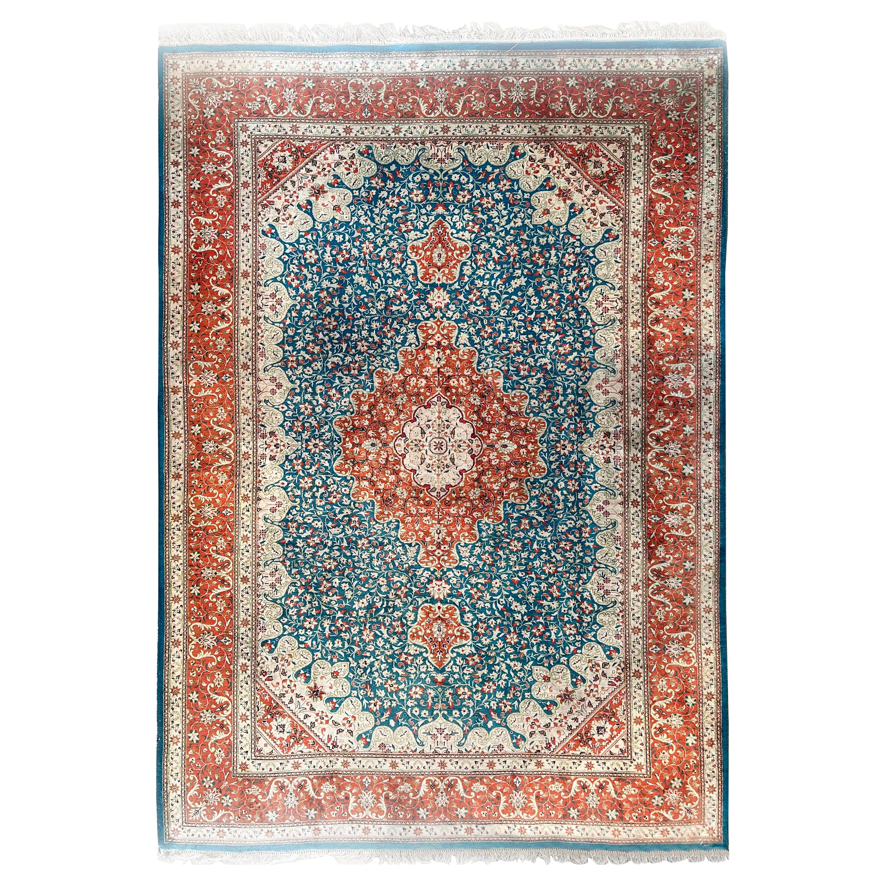 CYBER DEAL, Vintage Persian Tabriz Silk Tree of Life 135cmx203cm Fine Rug 5x7 For Sale