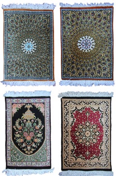 CYBER SAVINGS, Set of 4 Persian Silk Ghom Rugs 41x61cm Fine Tapestries 1.5 x 2