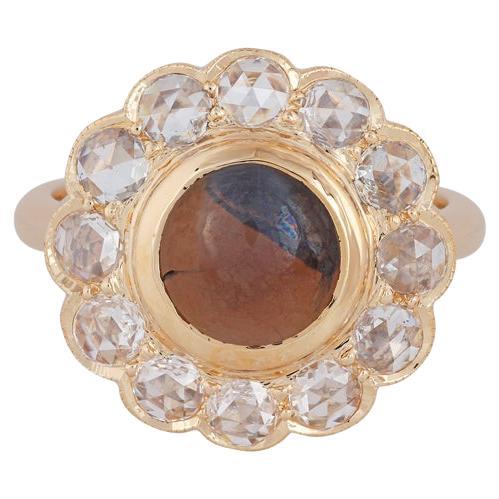 Cyclone Cat's Eye & Diamond Surrounded By Brush Finish 18k Gold Ring For Sale