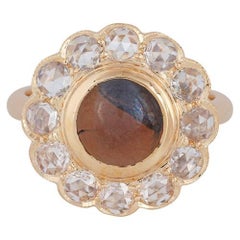 Used Cyclone Cat's Eye & Diamond Surrounded By Brush Finish 18k Gold Ring
