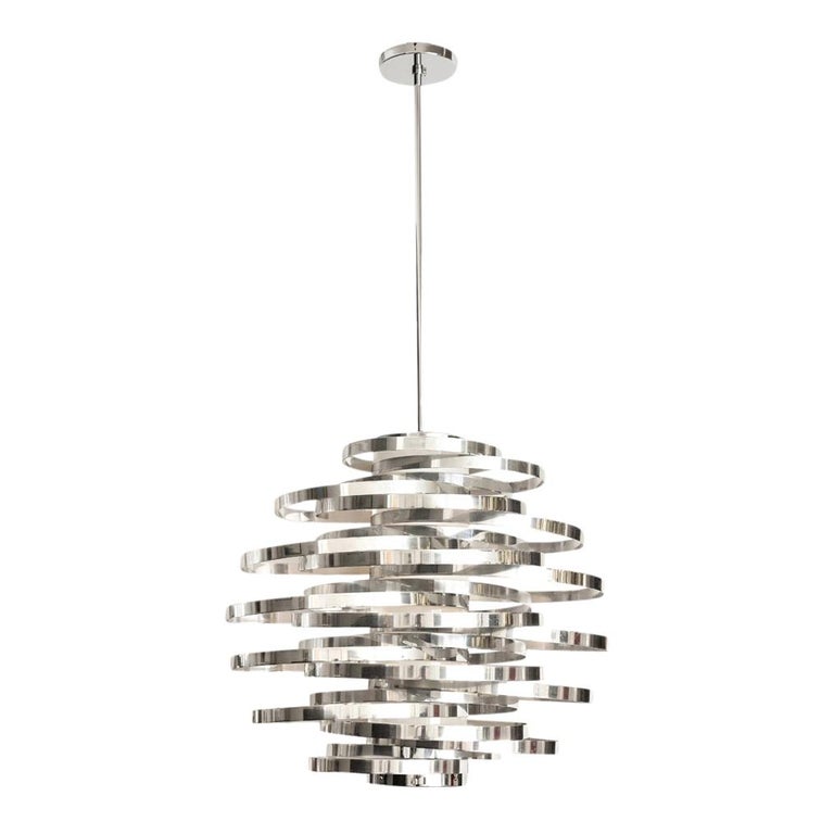Cyclone Chandelier, Aluminum, Metallic Chrome Bands For Sale