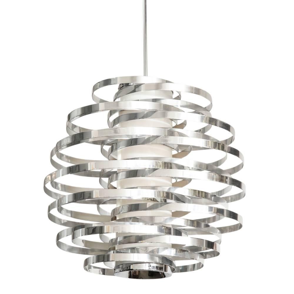 Lustre Cyclone, aluminium, bandes chromées métalliques en vente 1