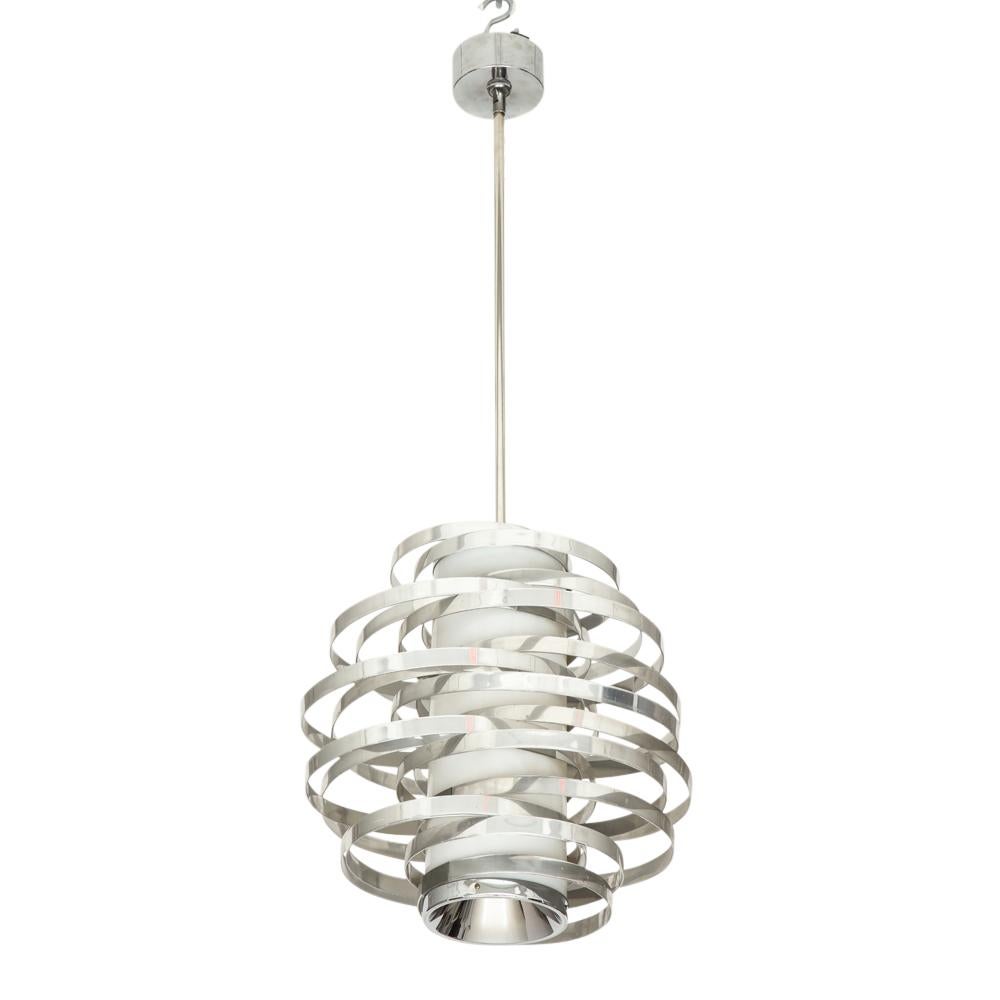 Mid-Century Modern Cyclone Chandelier Pendant Lamp, Chrome Silver, Aluminum For Sale