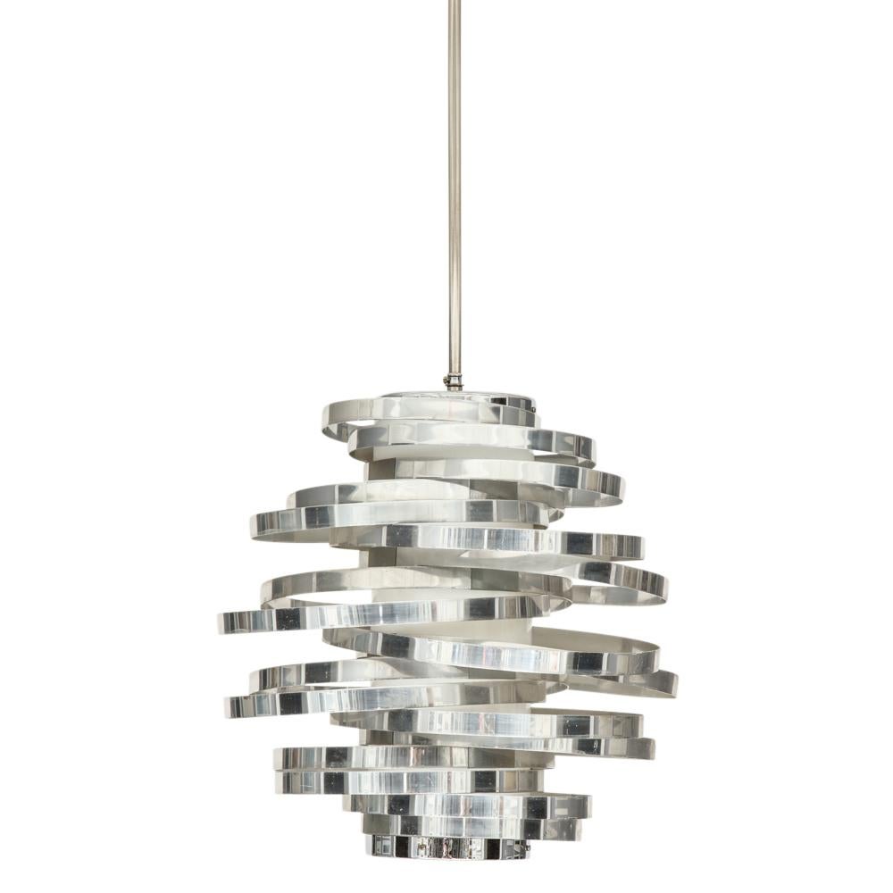 Polished Cyclone Chandelier Pendant Lamp, Chrome Silver, Aluminum For Sale