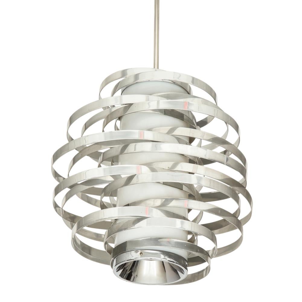 Cyclone Chandelier Pendant Lamp, Chrome Silver, Aluminum In Good Condition For Sale In New York, NY
