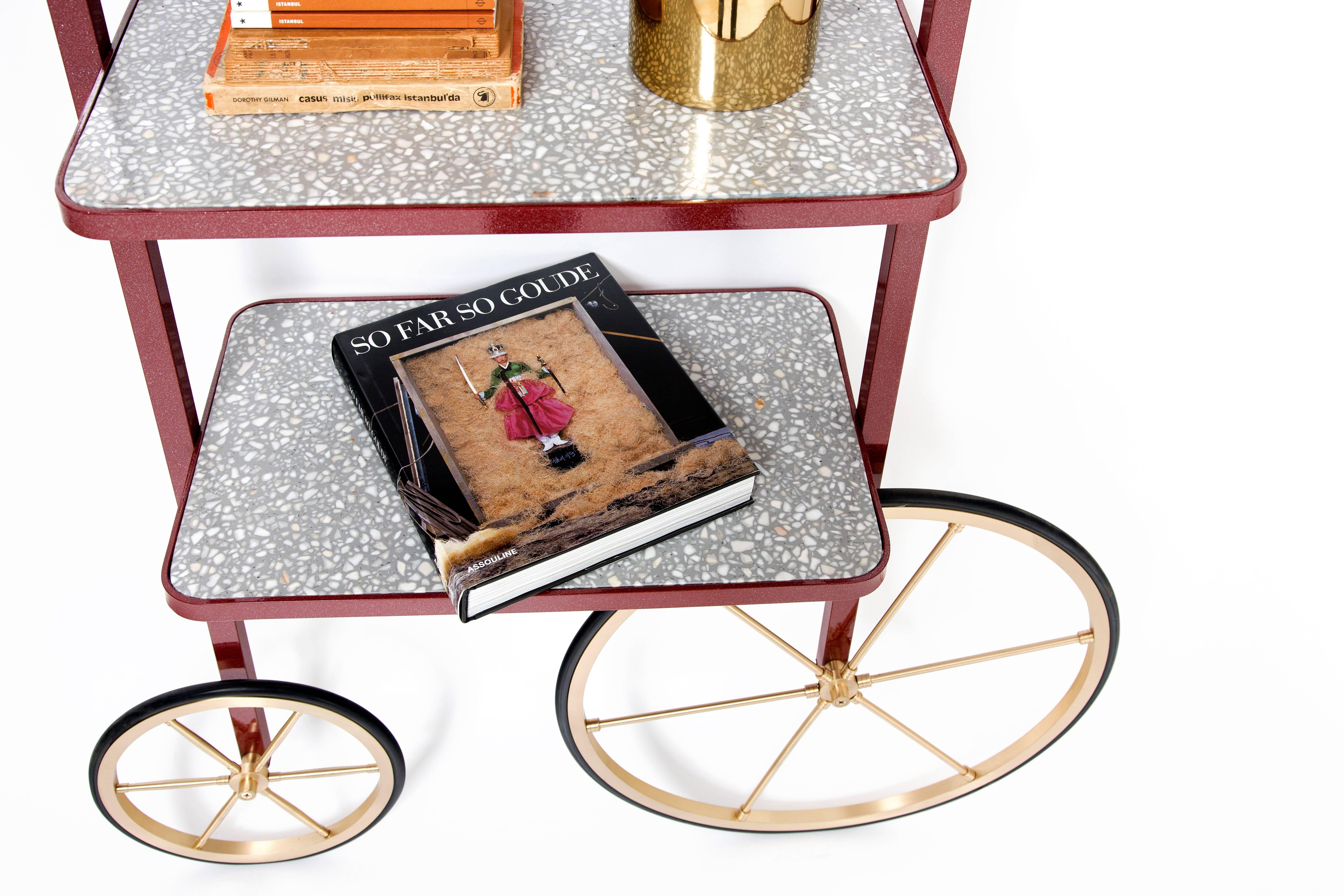 Librería Cyclopedia de metal pulverizado burdeos y terrazo gris Siglo XXI y contemporáneo en venta