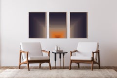 Cave of Lights, Abstract Geometric Triptych, Earth Tones Color Transitions