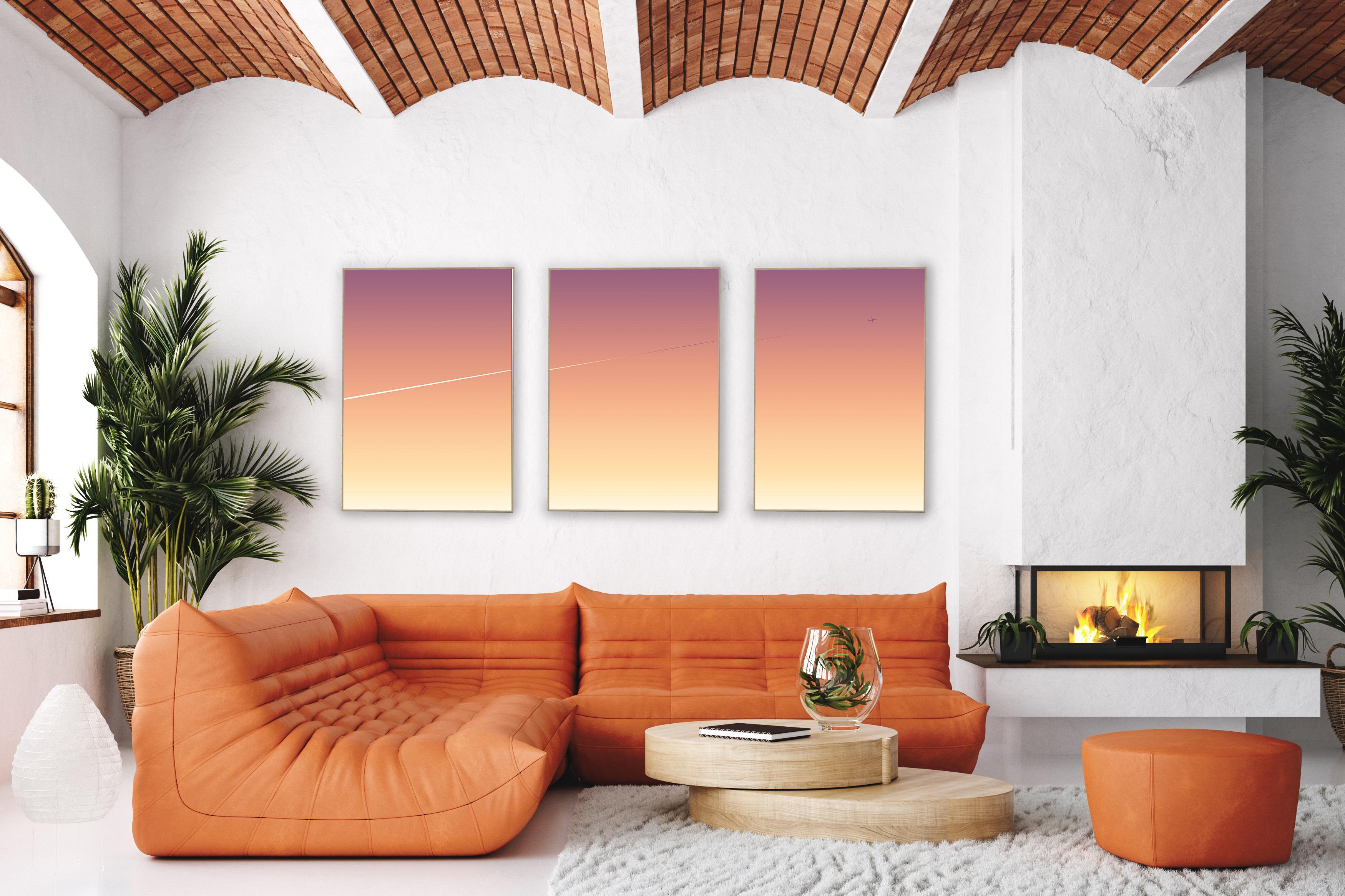Sky Atmosphere Triptych, Coral Tones Gradient, Sky Cut, Limited Edition Giclée - Abstract Print by Cyd Fontaine