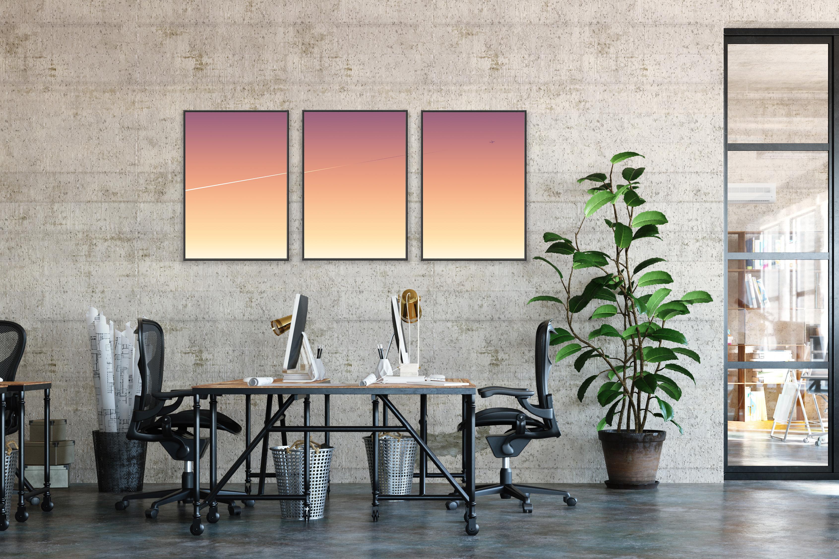 Sky Atmosphere Triptych, Coral Tones Gradient, Sky Cut, Limited Edition Giclée - Beige Abstract Print by Cyd Fontaine