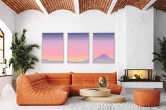 Skyline Triptych of Mount Fuji Sunset, Gradient Pink to Blue, GIicée Print, 2024