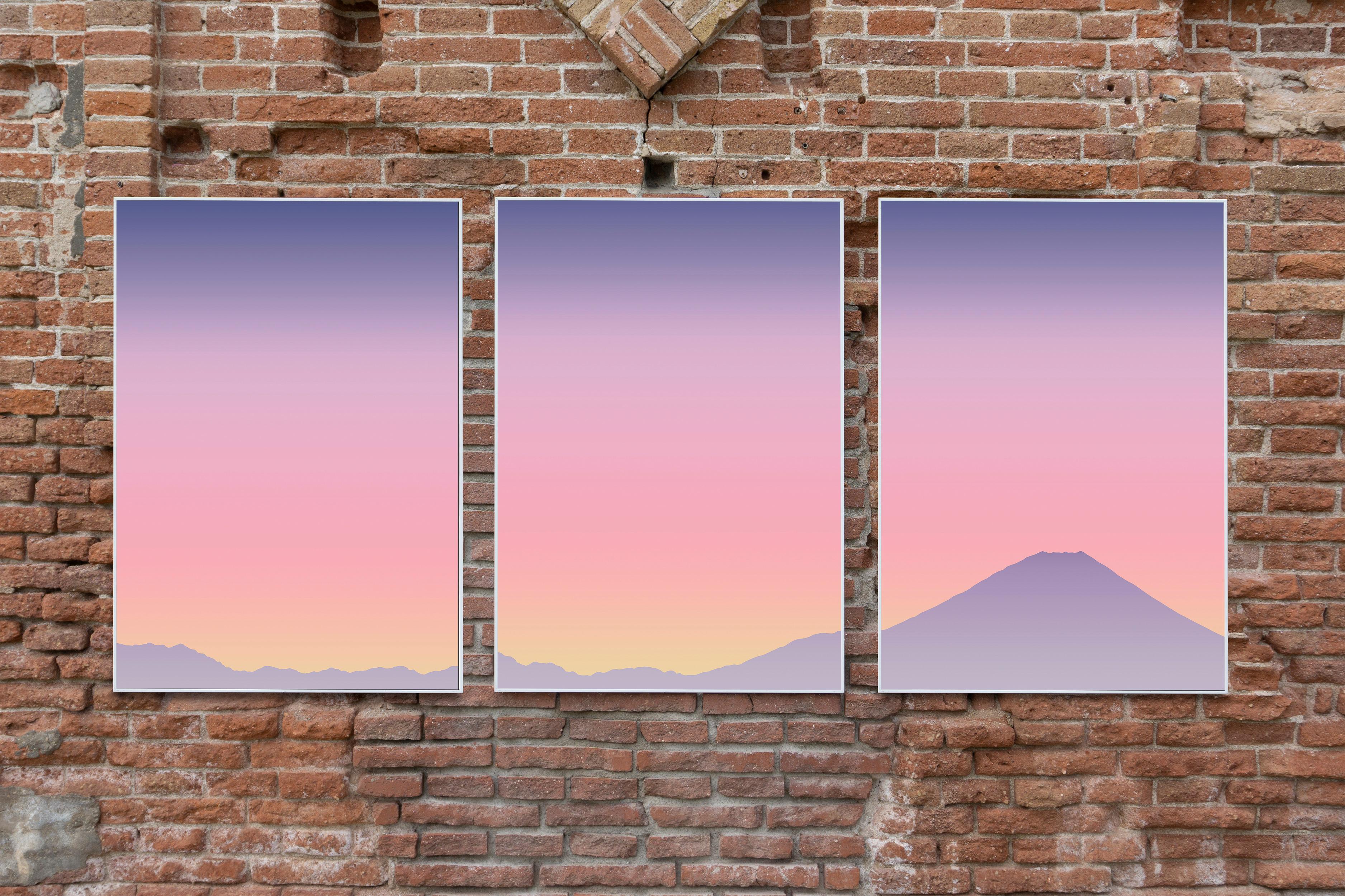 Skyline Triptych of Mount Fuji Sunset, Gradient Pink to Blue, GIicée Print, 2024 For Sale 1