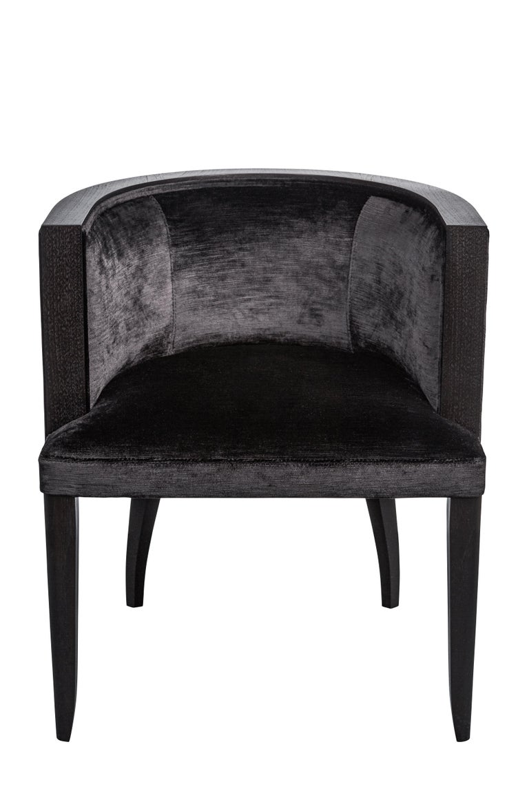 Cygal Art Deco Barrel Chair in Walnut Ebonized, in Stock, Available Now