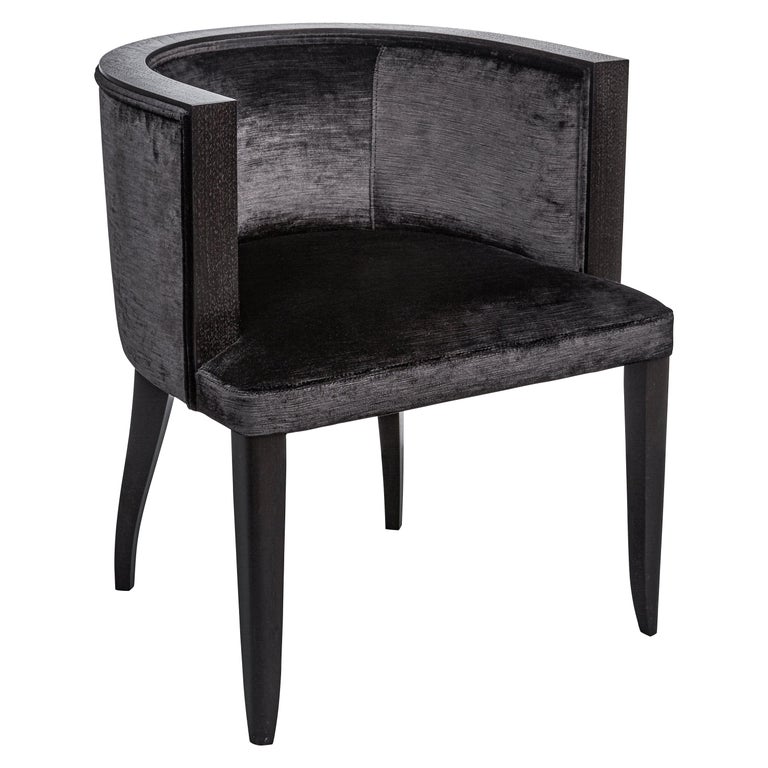 Cygal Art Deco Barrel Chair in Walnut Ebonized, in Stock, Available Now