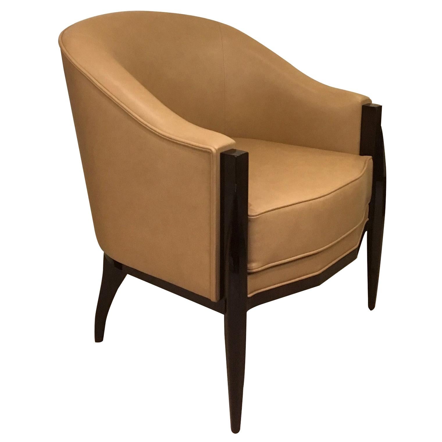 Cygal Art Deco Chair in Walnut after Ruhlmann Design, Handcrafted in Germany For Sale