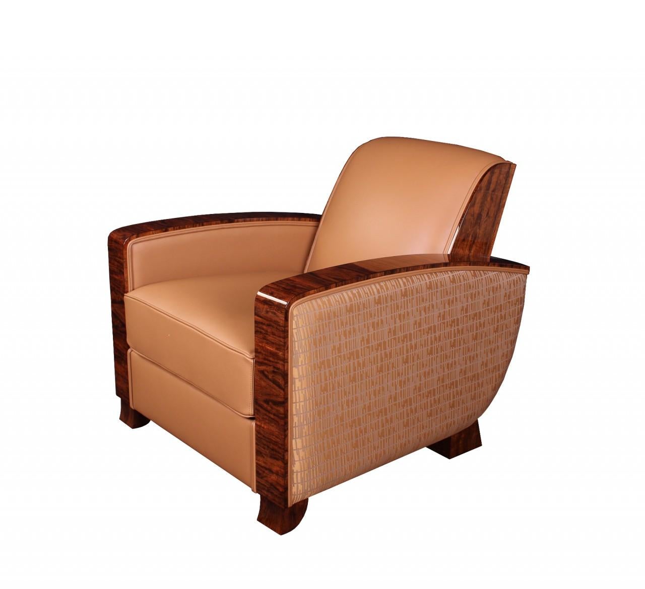 German Cygal Art Deco Club Chair in Macassar Ebony, Off White Dedar Textile For Sale