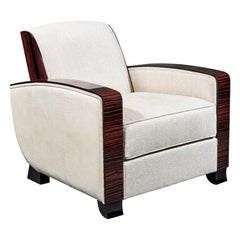 Cygal Art Deco Club Chair in Macassar Ebony, Off White Dedar Textile