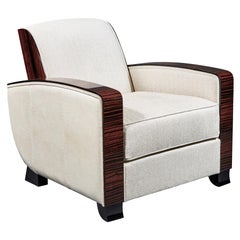 Cygal Art Deco Macassar Ebony Club Chair, Off-White Dedar Upholstery, in Stock