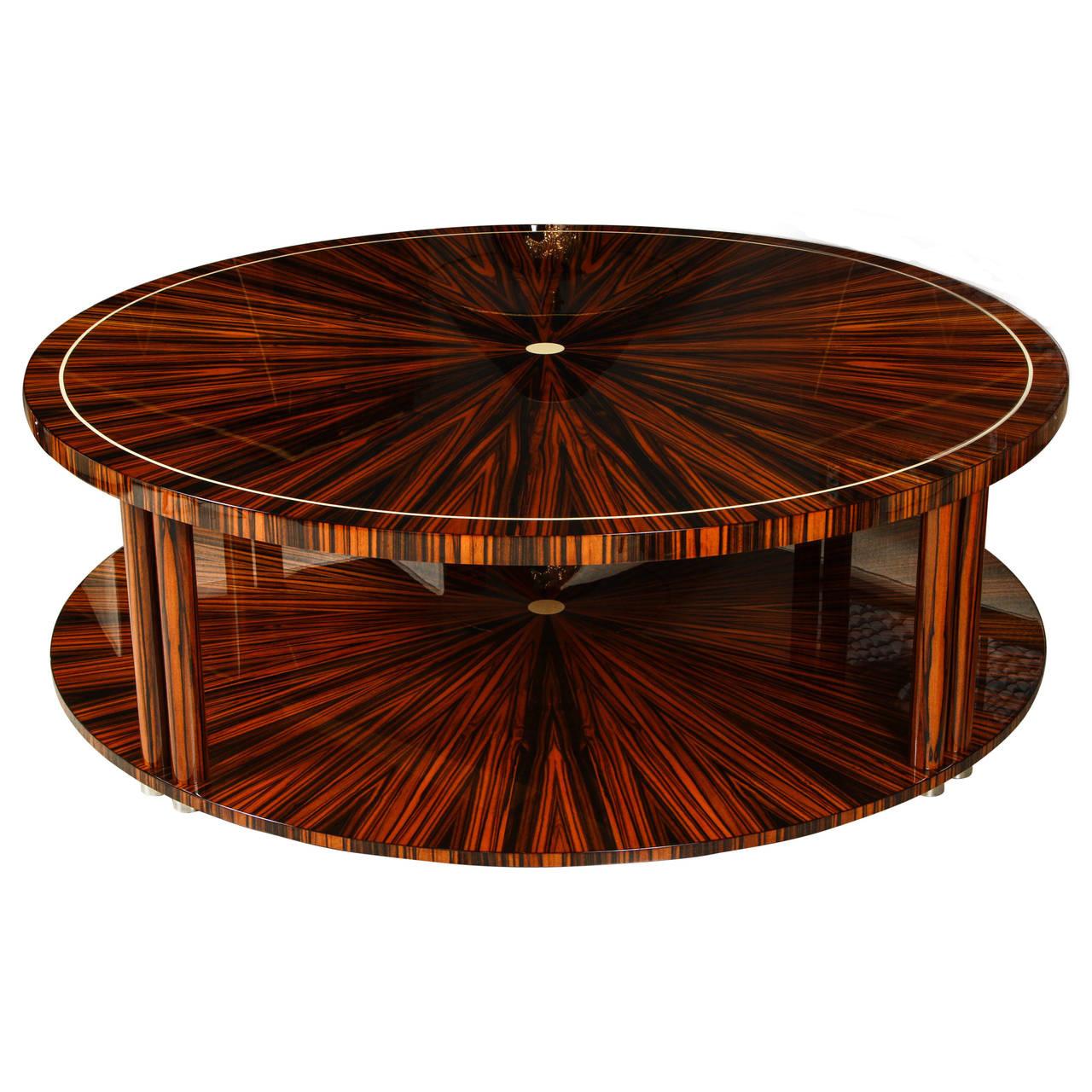 Hand-Crafted Cygal Art Deco Round Macassar Cocktail Table, Handcrafted in Germany For Sale