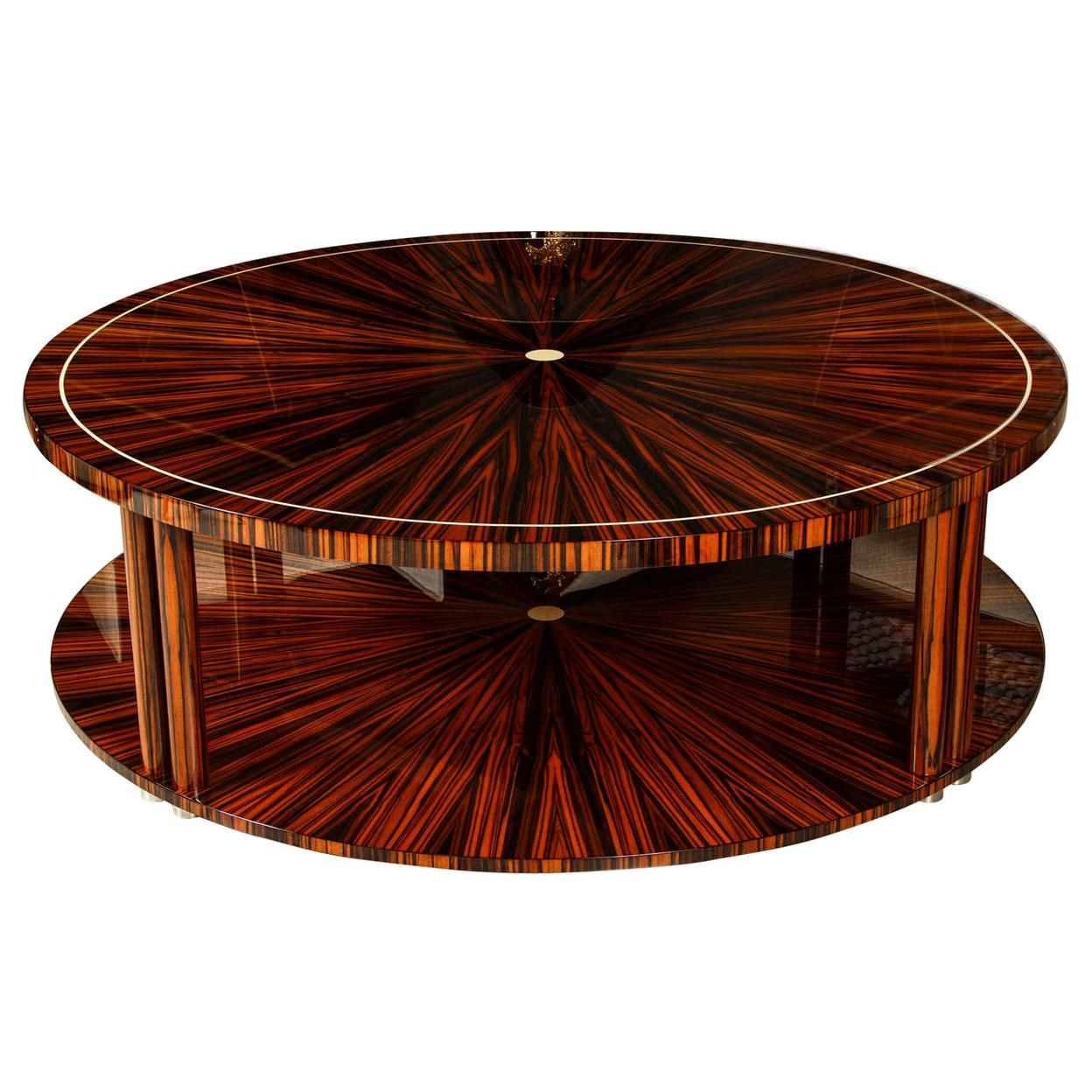 Cygal Art Deco Round Macassar Cocktail Table, in Stock, Available Right Away For Sale
