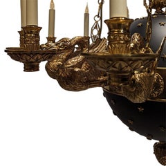 19th Century Style 12 arms Cygne Chandelier black and antique bronze