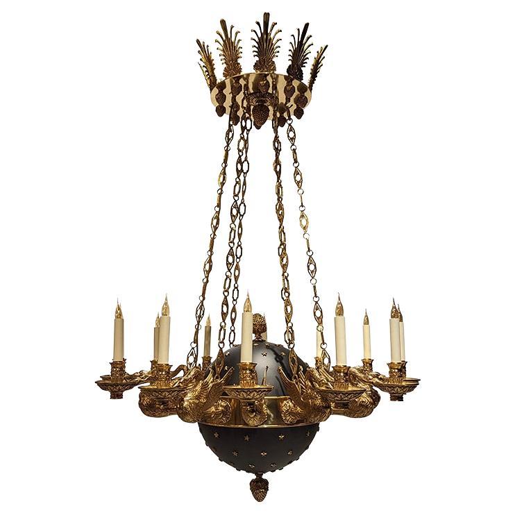 Cygne Chandelier 12 arms black and antique bronze