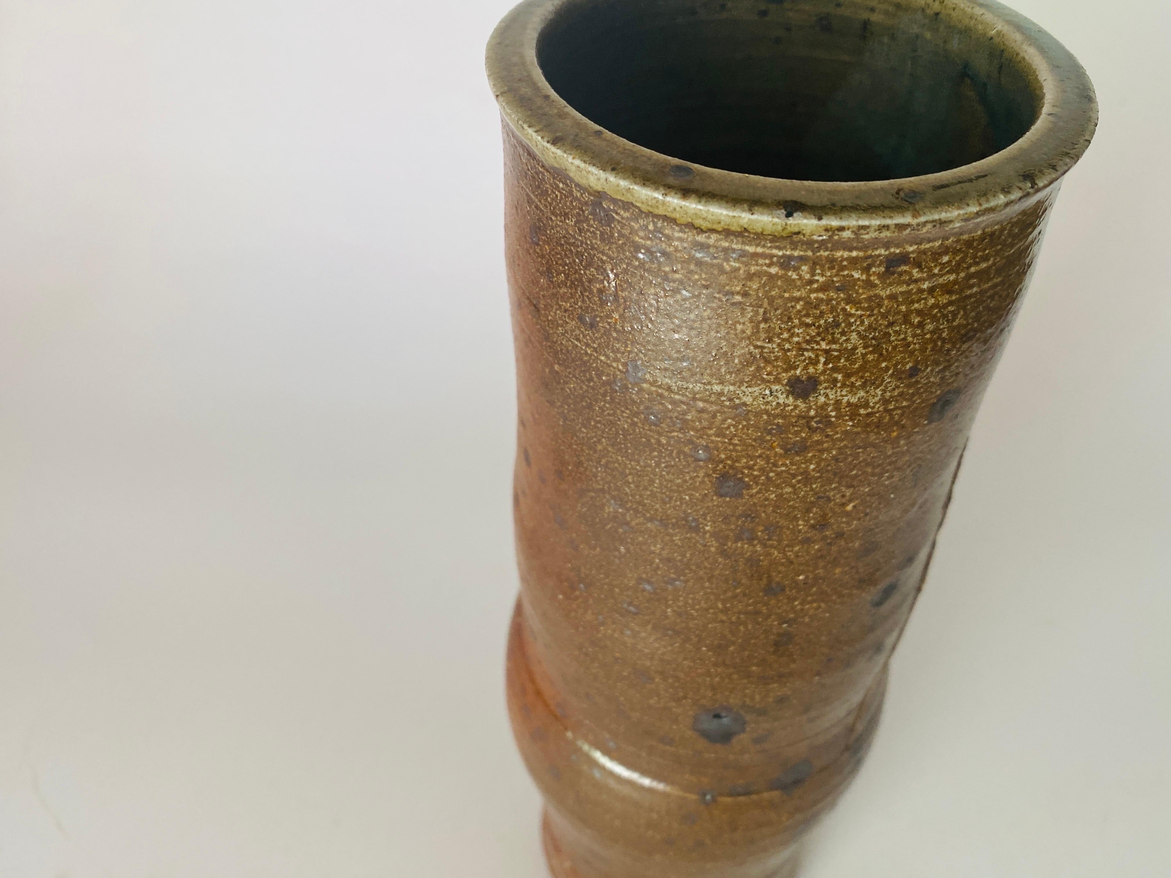 Sandstone Cylender Ceramic Stoneware Vase La Borne France circa 1960 Old Patina For Sale