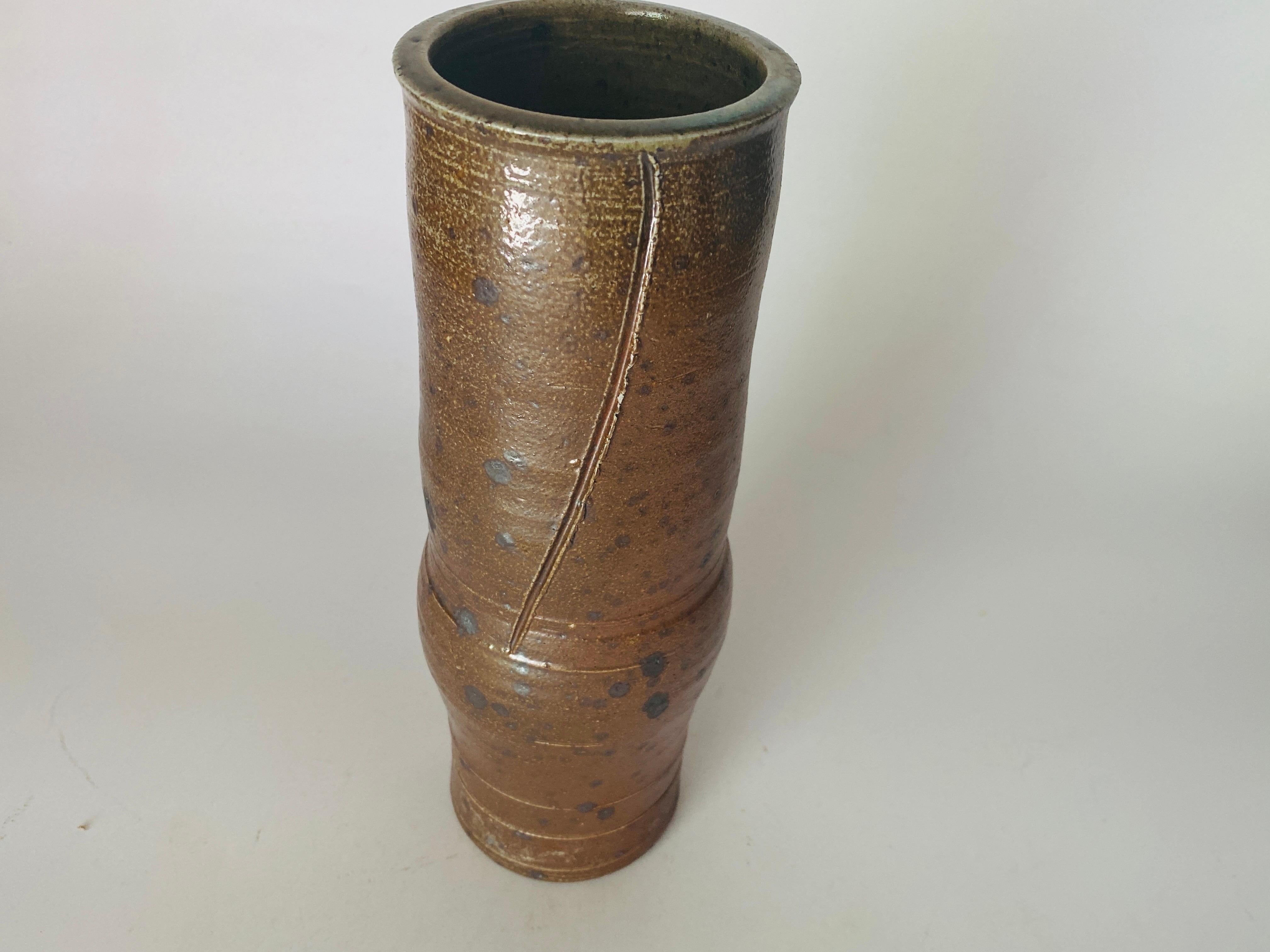 Cylender Ceramic Stoneware Vase La Borne France circa 1960 Old Patina For Sale 1