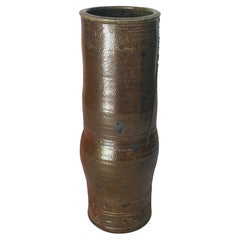 Vase en céramique cylindrique en grès La Borne France, vers 1960, vieille patine