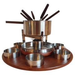 Teak and Rosewood Fondue set, Stelton, Peter Holmblad, Denmark, 1960's