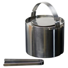 Cylinda Stainless Steel Ice Bucket with Tongs by Arne Jacobsen for Stelton, 1970