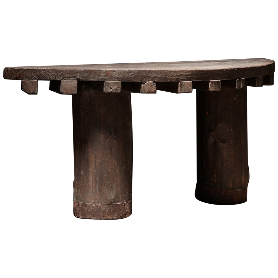 Ebonized Wood Demilune Console Table, Early 19th Century, France For Sale