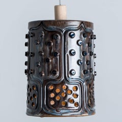 Cylinder Brown Ceramic Pendant Light, Denmark, 1970