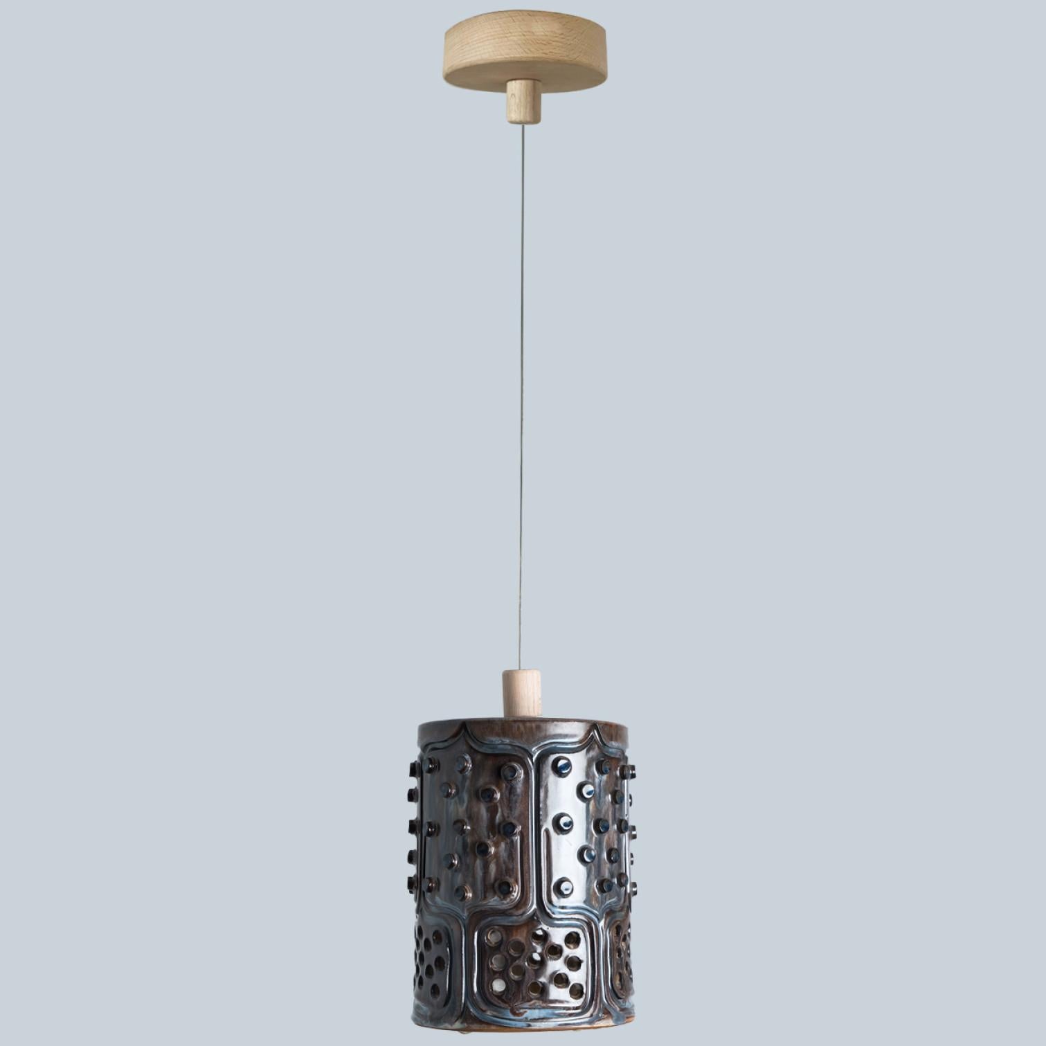 Late 20th Century Cylinder Brown Ceramic Pendant Light, Denmark, 1970 For Sale