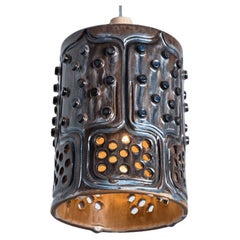 Cylinder Brown Ceramic Pendant Light, Denmark, 1970