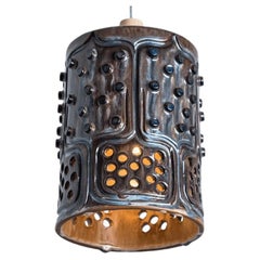 Cylinder Brown Ceramic Pendant Light, Denmark, 1970