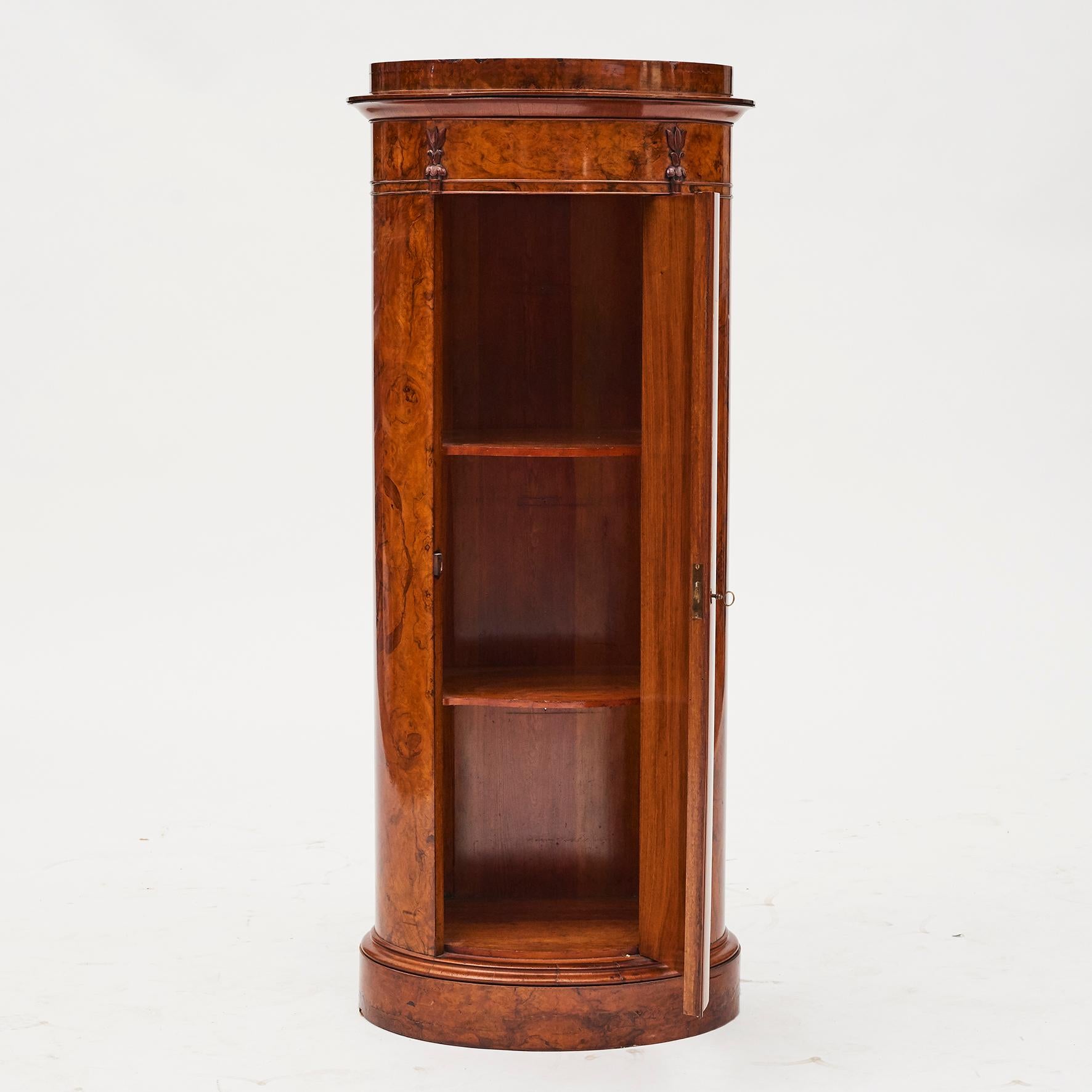 Empire Cylinder Burl Walnut Pedestal Cabinet, Copenhagen, 1830-1840