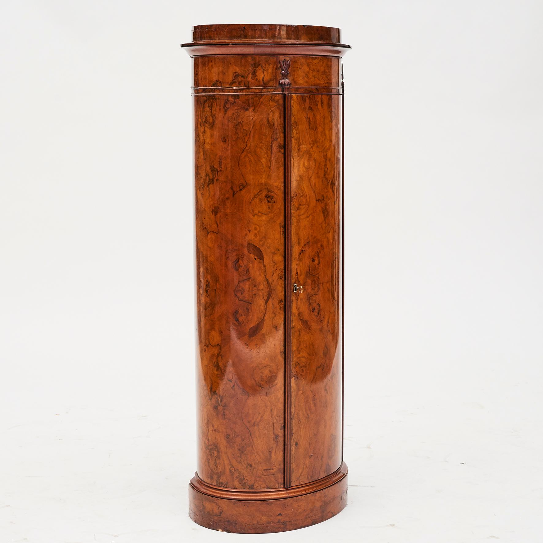 Danish Cylinder Burl Walnut Pedestal Cabinet, Copenhagen, 1830-1840